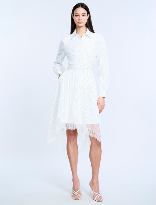 Bcbg Striped Shirt Dress With Lace In White