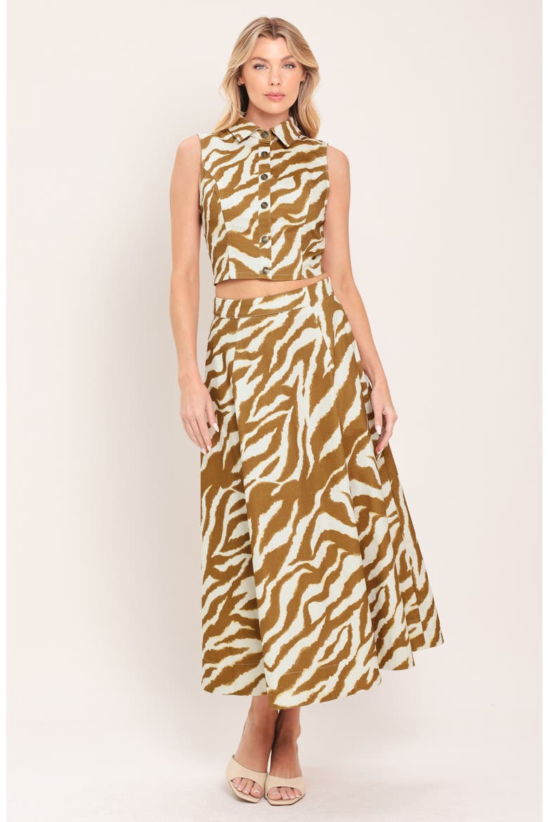 Zebra Stripe Sleeveless Twill Crop Top, Alternate, color, IVORY BROWN