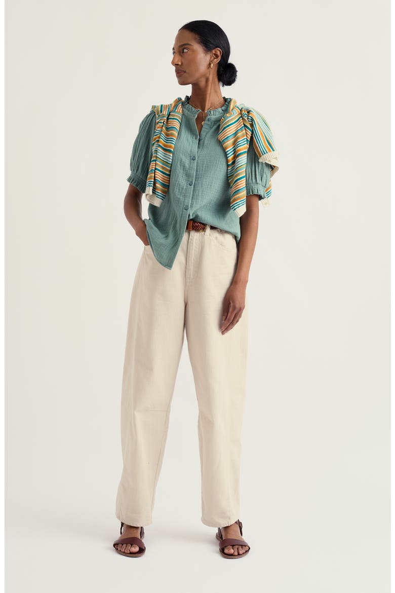 Shore Patch Organic Cotton Button-Up Top, Alternate, color, SARDINE