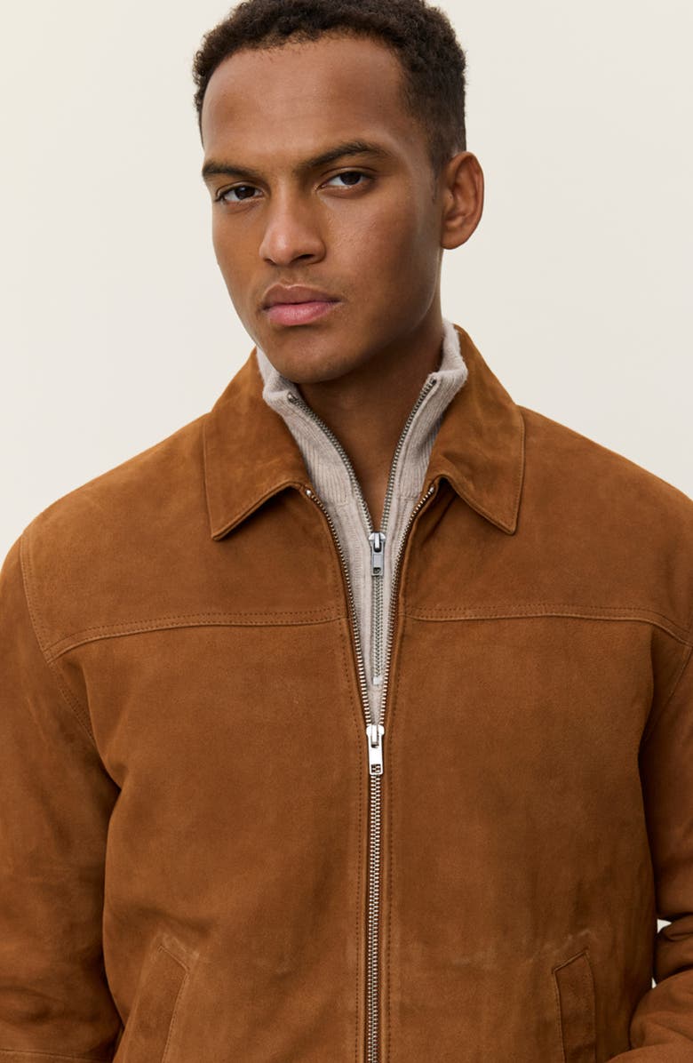 Les Deux Nyle Goatskin Suede Coach's Jacket, Alternate, color, Brown