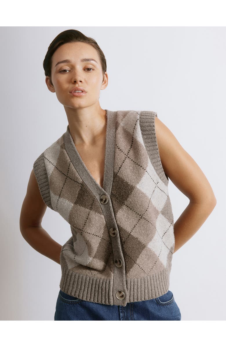 Albaray Argyle V-Neck Tank Top, Main, color, Brown