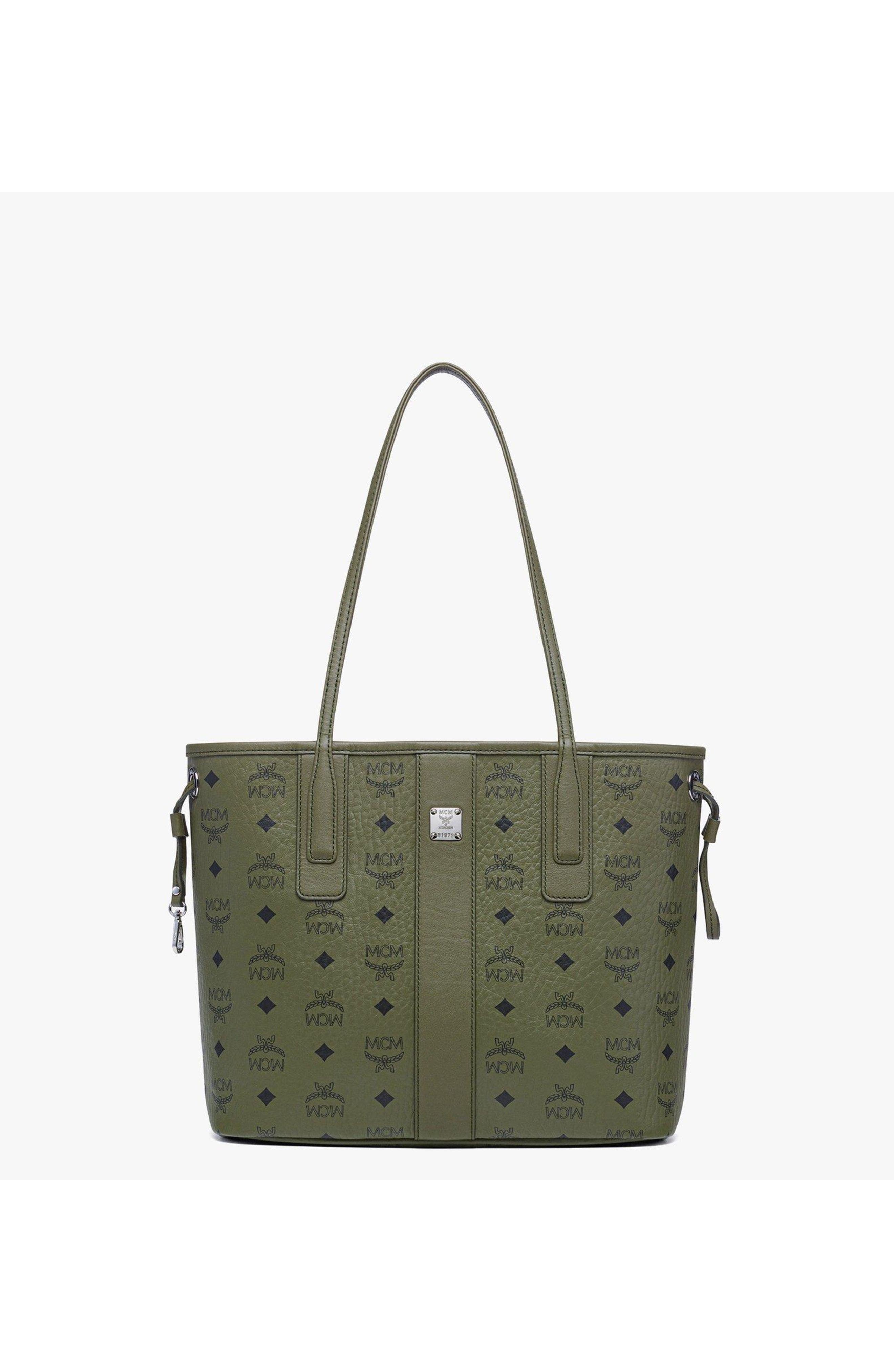 MCM Small Liz Shopper in Visetos, Main, color, Khaki Moss