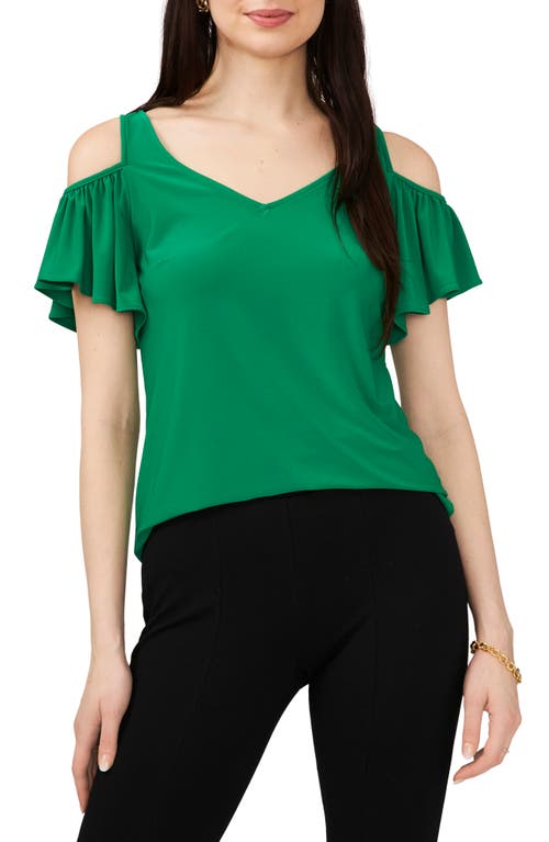 Chaus V-Neck Cold Shoulder Top in Green 