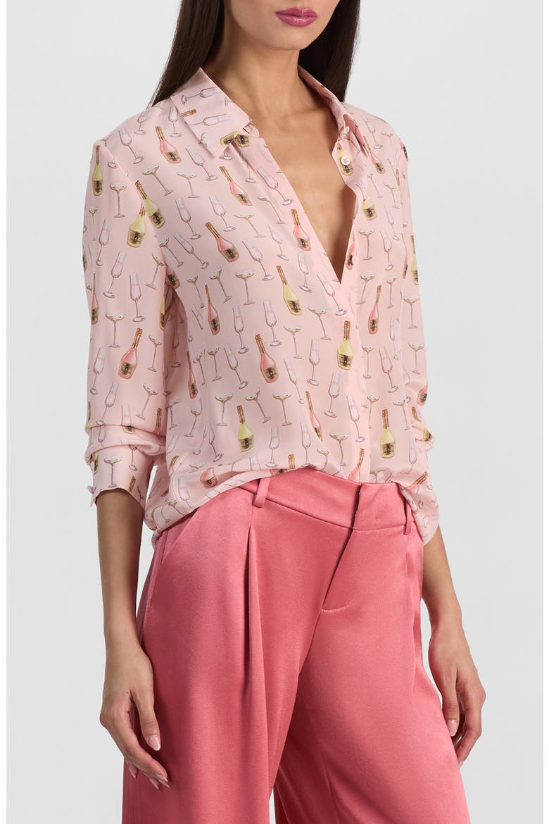 Willa Print Silk Button-Up Shirt, Alternate, color, CHAMPAGNE POP
