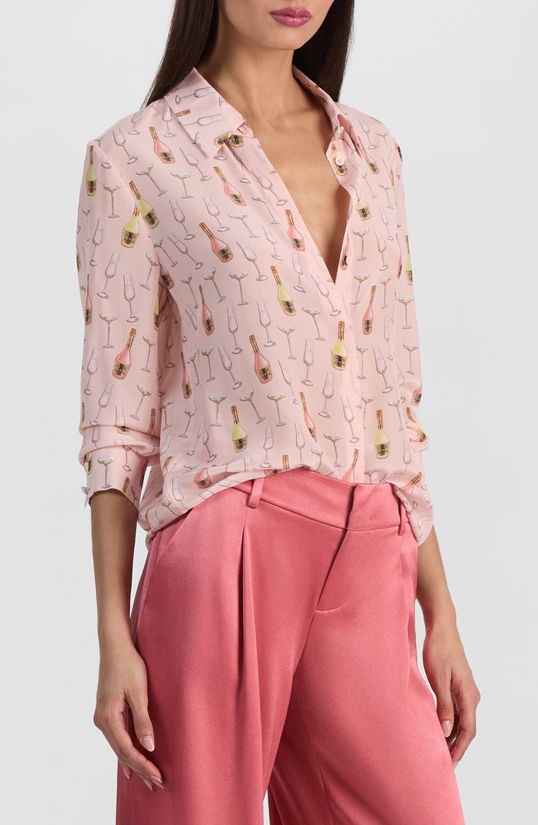 Alice + Olivia Willa Print Silk Button-Up Shirt, Alternate, color, Champagne Pop