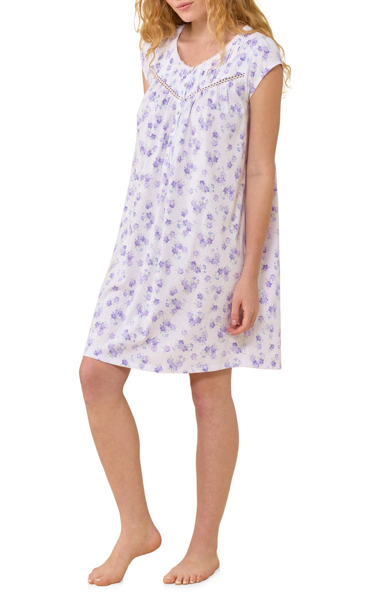 Eileen West Floral Cotton Short Nightgown, Alternate, color, White/ Floral