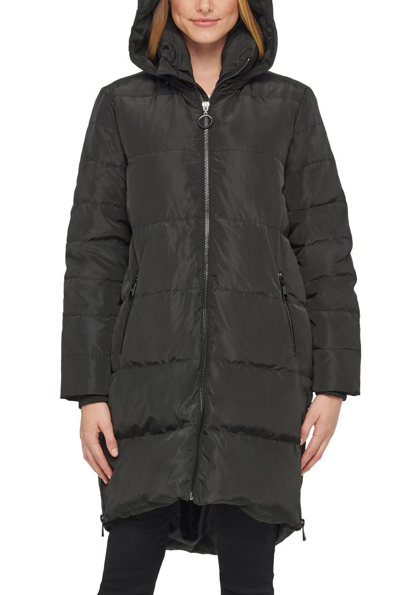 Wide Channel Down & Feather Puffer Coat with Removable Hood, Main, color, BLACK