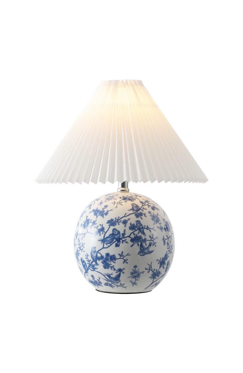 JONATHAN Y Shishen Cottage Classic Chinoiserie Ceramic Orb LED Table Lamp with Pleated Shade, Alternate, color, White/Blue