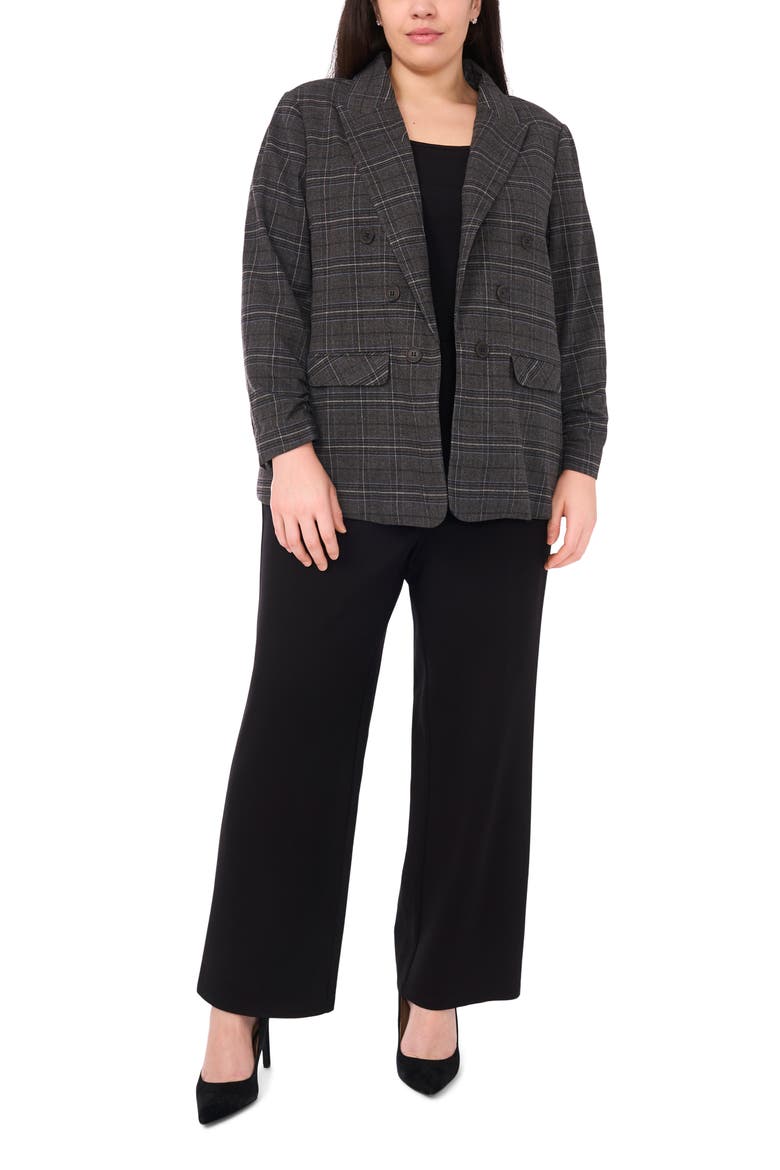 Plaid Scrunch Sleeve Blazer, Alternate, color, GREY/ AEGEAN BLUE
