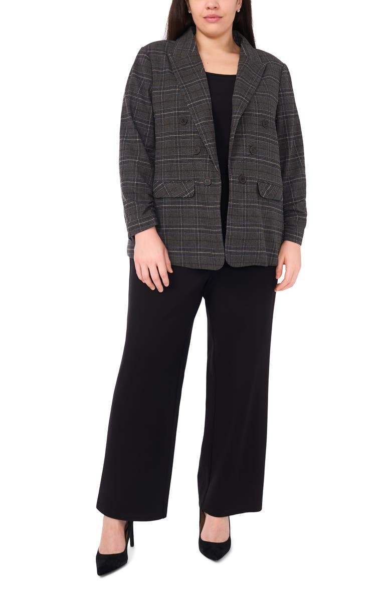 Halogen<sup>®</sup> Plaid Scrunch Sleeve Blazer, Alternate, color, Grey/ Aegean Blue