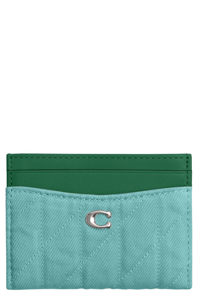 COACH Essential Quilted Denim & Leather Card Case, Main, color,