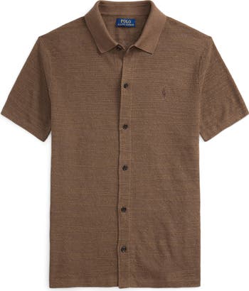 Textured Short Sleeve Cotton & Linen Button-Up Shirt