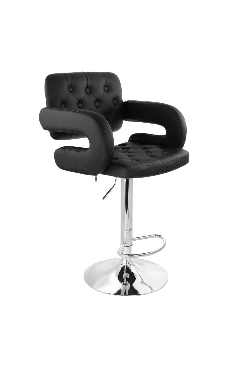 Faux Leather Tufted Bar Stool with Adjustable Height, Main, color, Black