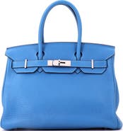 Pre-Owned Hermes Birkin Handbag Blue Clemence with Palladium Hardware 30