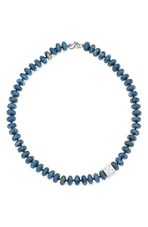 Adina Reyter Denim Lapis Coin Diamond Dice Big Bead Necklace In Silver/blue