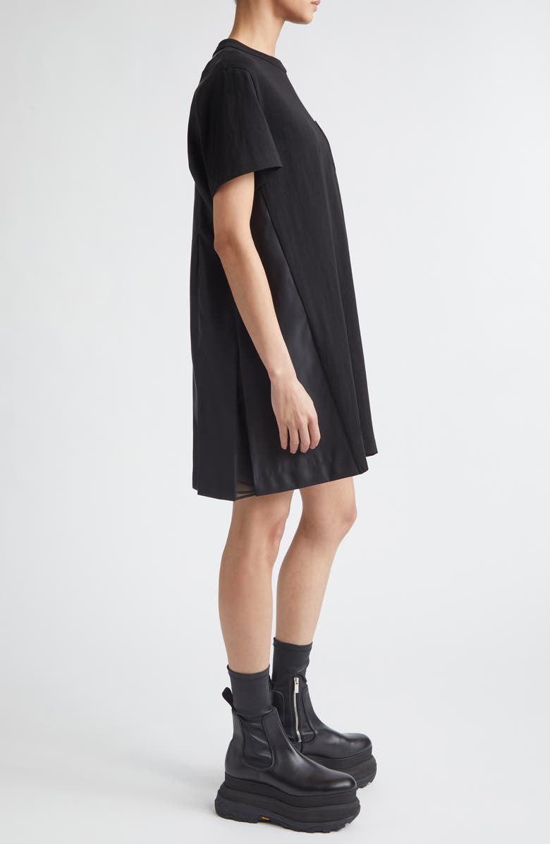 Sacai Cotton Jersey & Nylon Twill Dress, Alternate, color, Black
