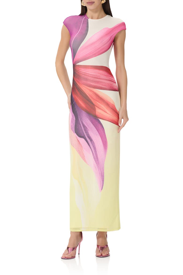 Cody Cap Sleeve Column Dress, Main, color, LEMON LOTUS