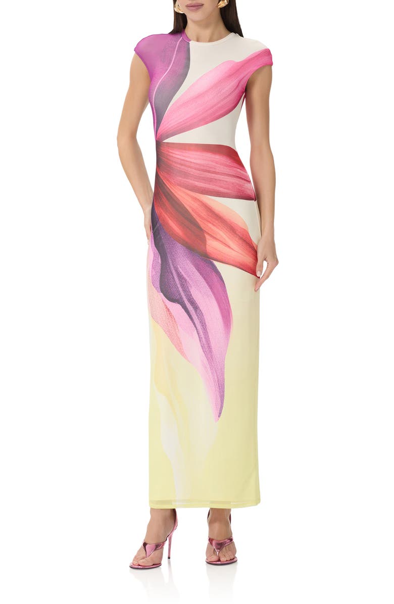 AFRM Cody Cap Sleeve Column Dress, Main, color, Lemon Lotus