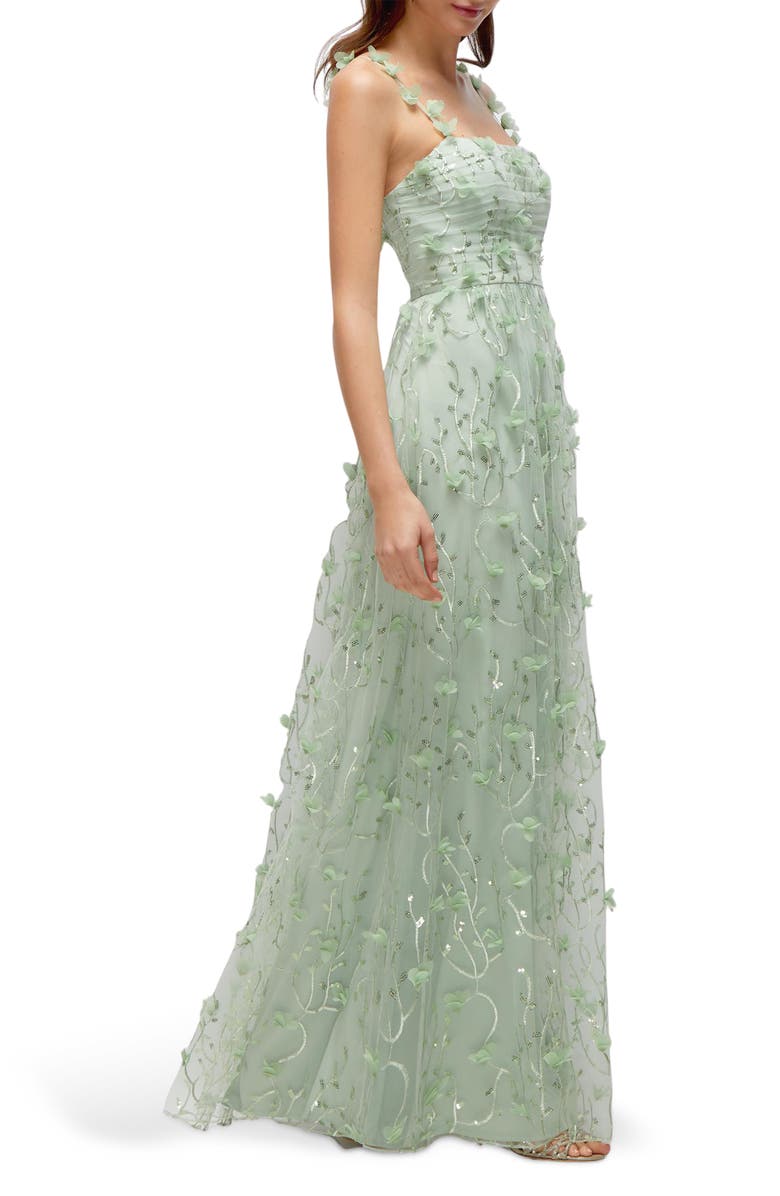 Dessy Collection Floral Embroidered Gown, Alternate, color, Celadon