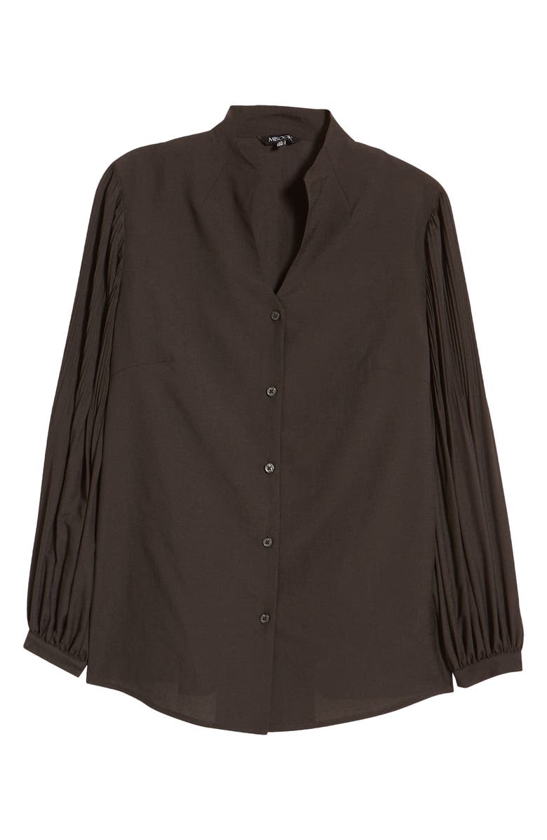 Misook Pleated Balloon Sleeve Crepe Button-Up Blouse, Alternate, color, Black