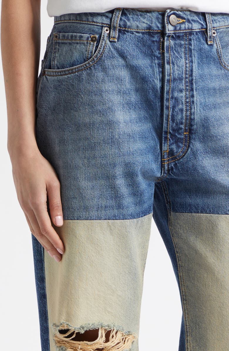 Maison Margiela Ripped High Waist Patchwork Panel Straight Leg Jeans, Alternate, color, Medium Blue