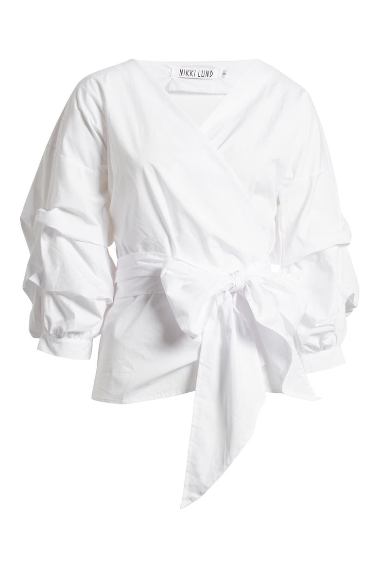 Anna Tie Waist Wrap Top, Alternate, color, WHITE