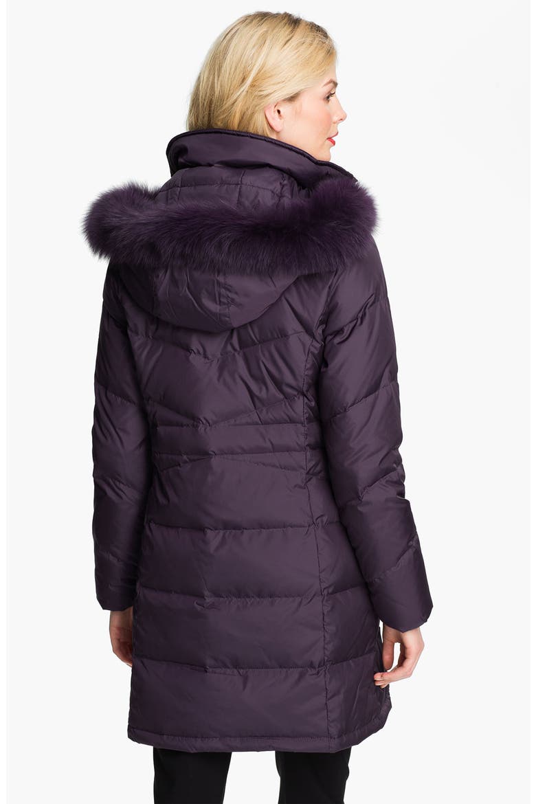 Genuine Fox Fur Trim Down Coat (Nordstrom Exclusive), Alternate, color, EGGPLANT
