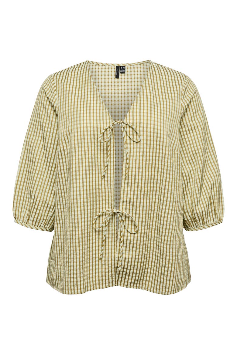 Gingham Tie Front Top, Alternate, color, FOG GREEN W/ WILLOW CHECKS