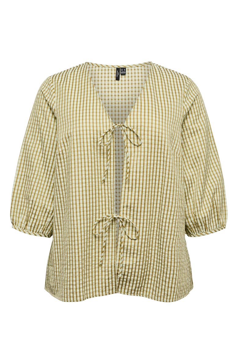 VERO MODA Gingham Tie Front Top, Alternate, color, Fog Green W/ Willow Checks