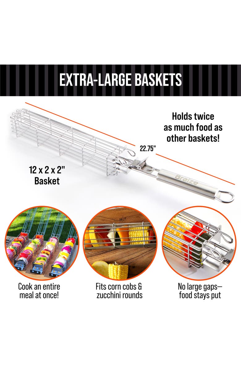 Braize 4-Piece Kabob Grilling Basket Set, Alternate, color, Grey