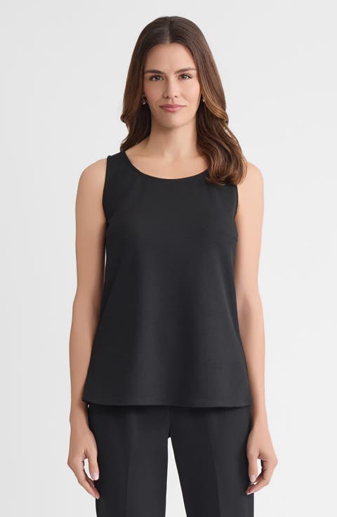 Stretch Deco Crepe Scoop Neck Tank