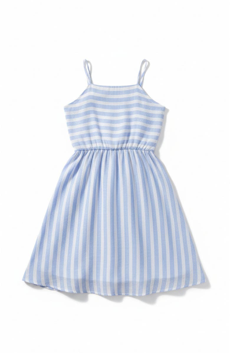 Mia Belle Girls Coastal Blue Stripe Cotton Sundress, Main, color, Blue