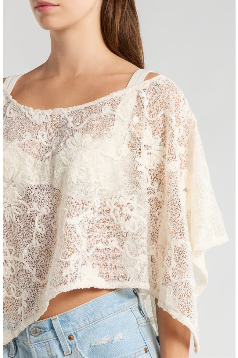 India Floral Openwork Poncho, Alternate, color, IVORY