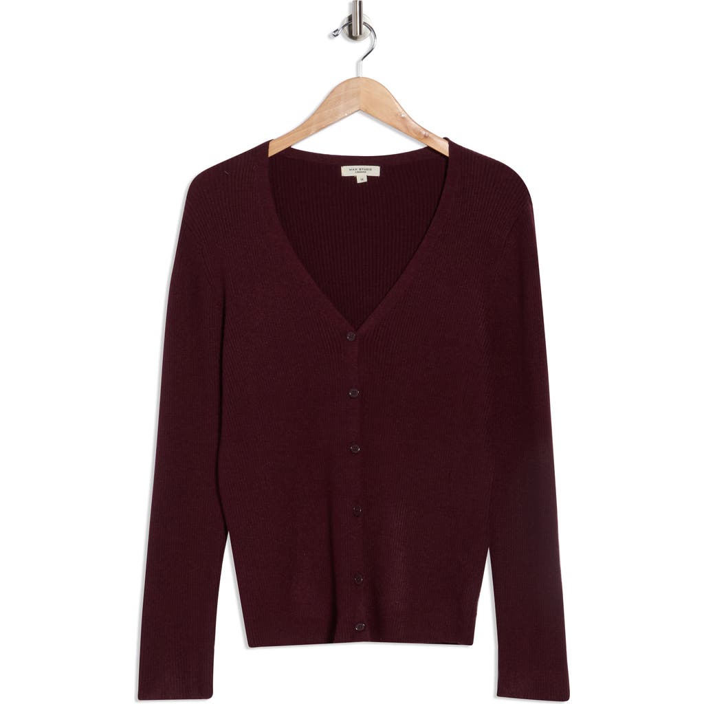 Max Studio Button Cardigan Sweater In Burgundy