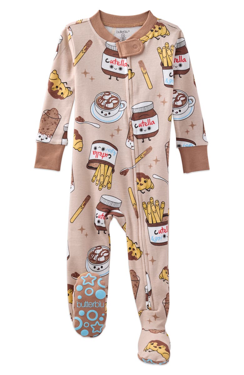 BUTTERBLU Cruz One-Piece Organic Cotton Footie Pajamas, Main, color, Choc Full Of Cute
