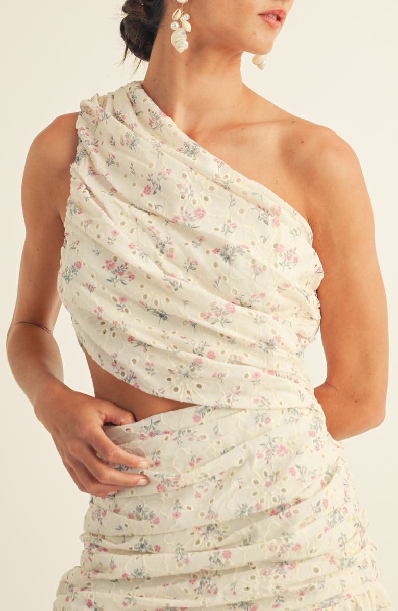 Arose Studio Soleil Eyelet Cutout One-Shoulder Maxi Dress, Alternate, color, Cream Multi