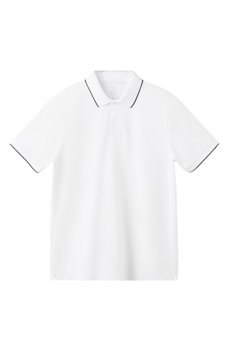 MANGO Comfort Stretch Tipped Piqué Polo, Alternate, color, White