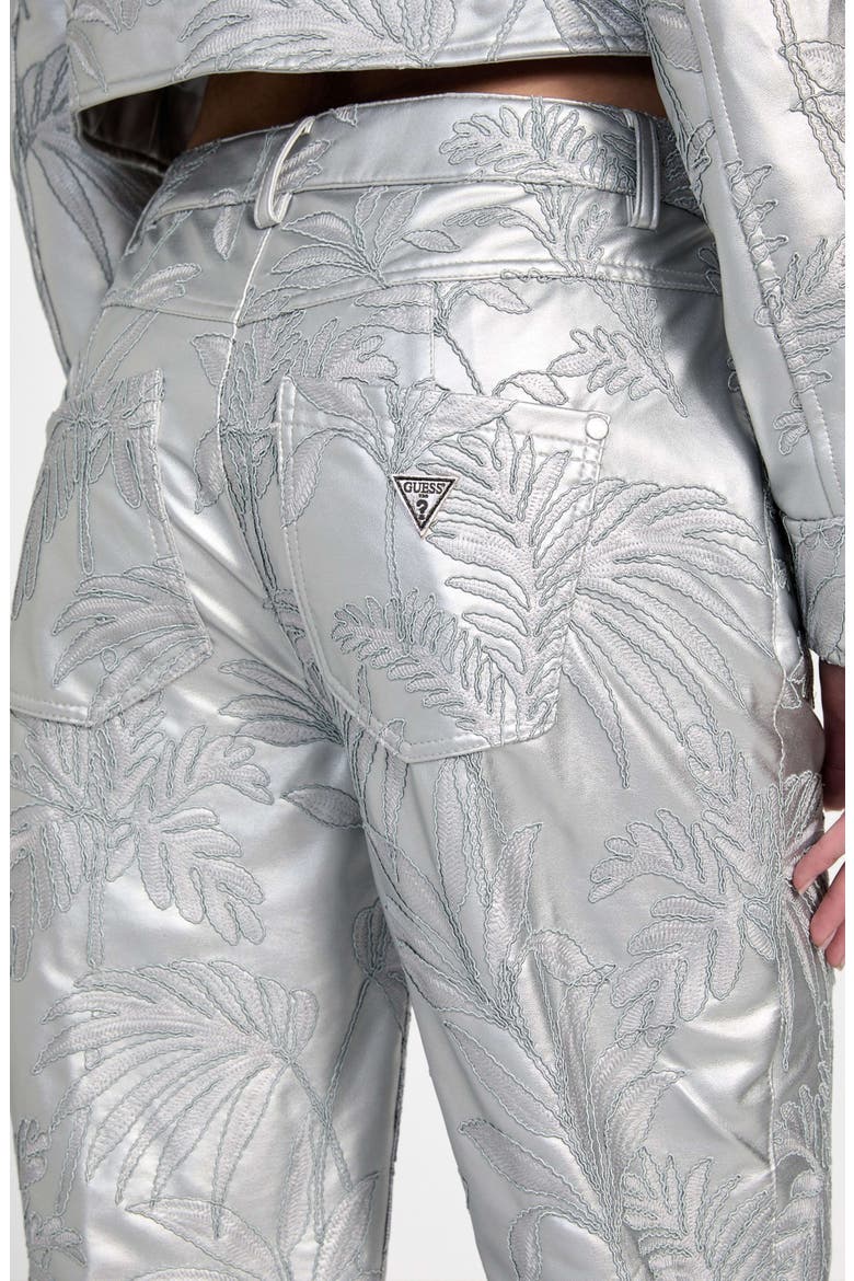 Clelia Embroidered Metallic Faux Leather Straight Leg Pants, Alternate, color, SILVER