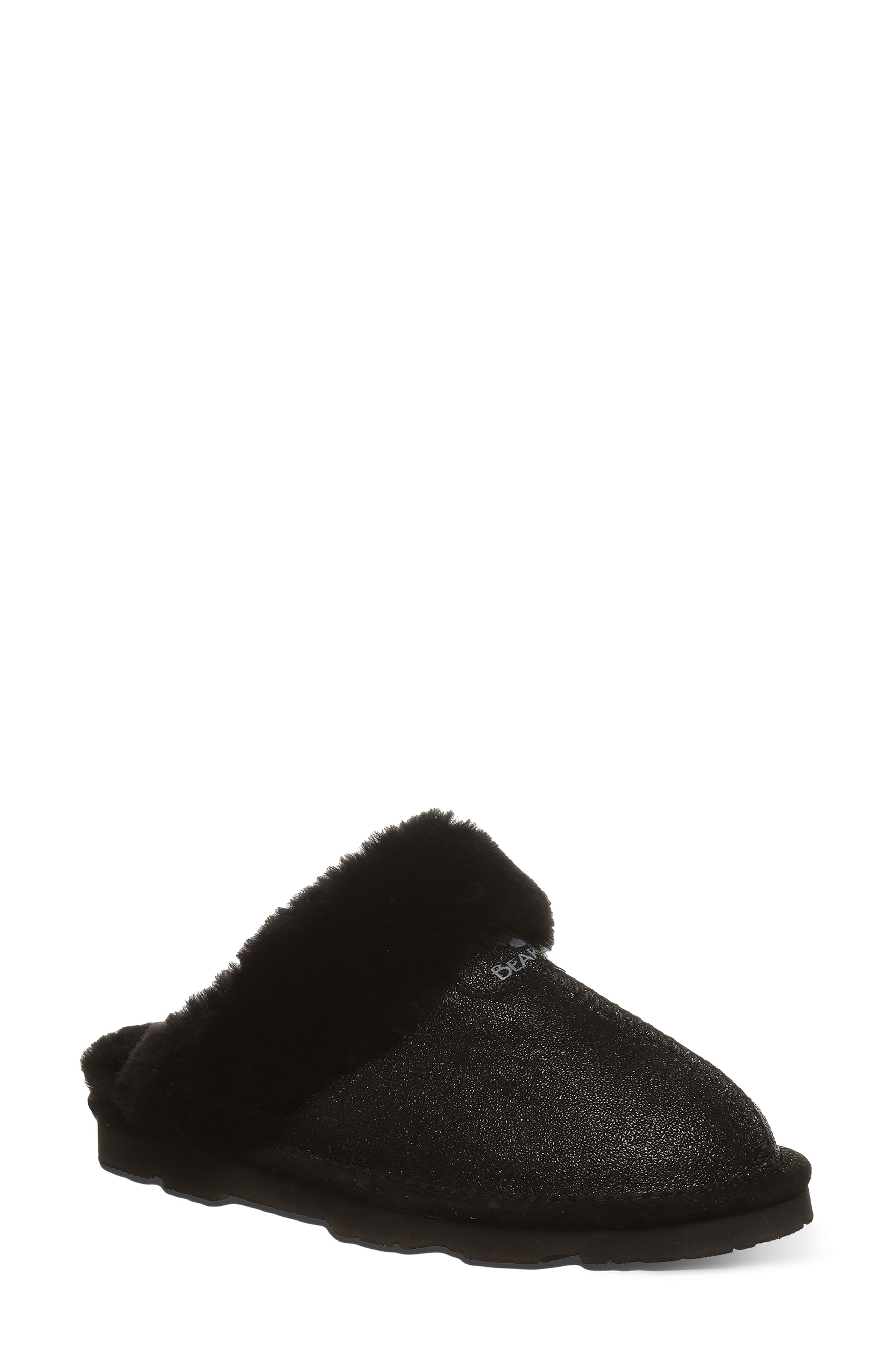 BEARPAW Loki Leopard Print Faux Shearling Lined Suede Slipper, Main, color, 