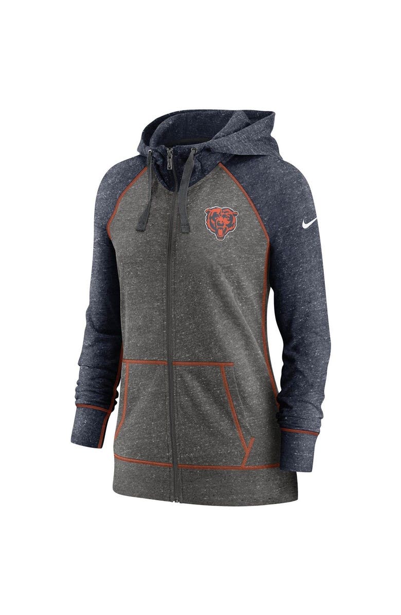Nike Women's Nike Heathered Charcoal/Navy Chicago Bears Gym Vintage Raglan Full-Zip Hoodie, Alternate, color, 