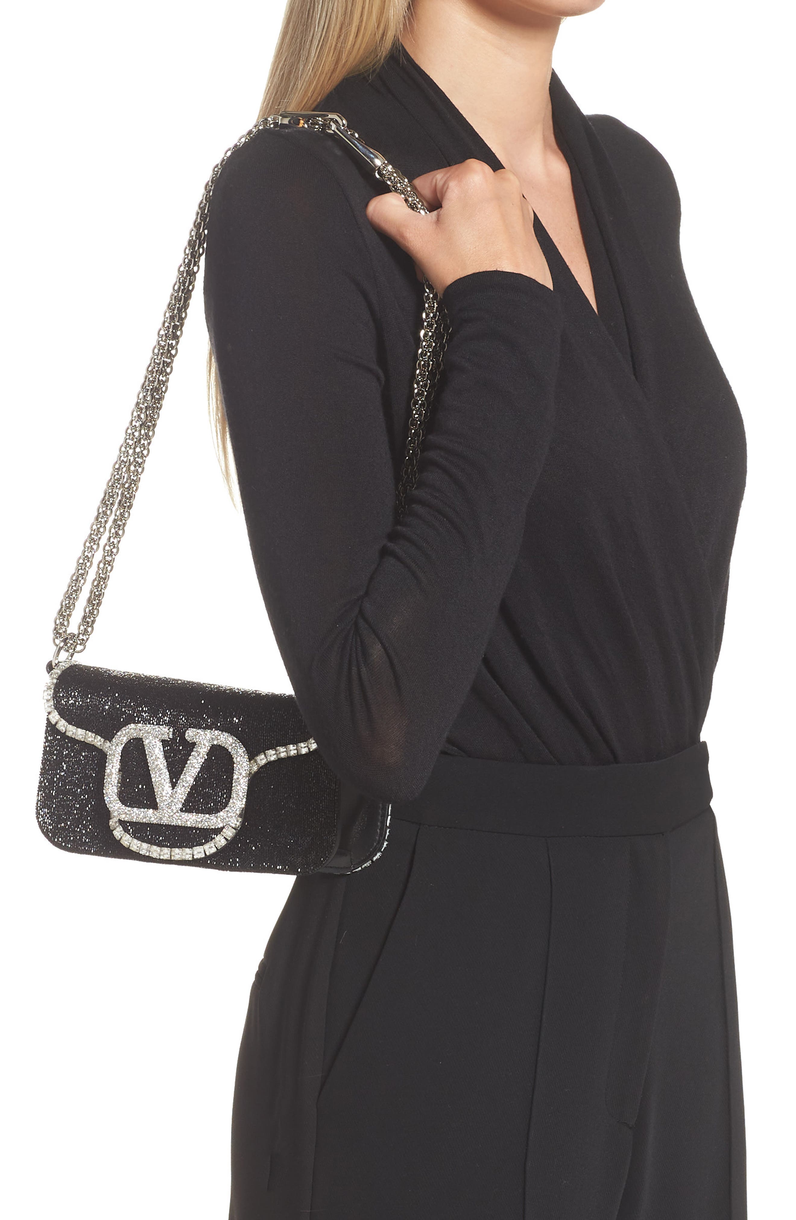 Valentino Garavani Locò Crystal Embellished Beaded Shoulder Bag, Alternate, color, 