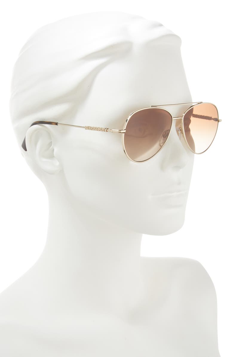 Burberry 58mm Gradient Aviator Sunglasses, Alternate, color, Light Gold