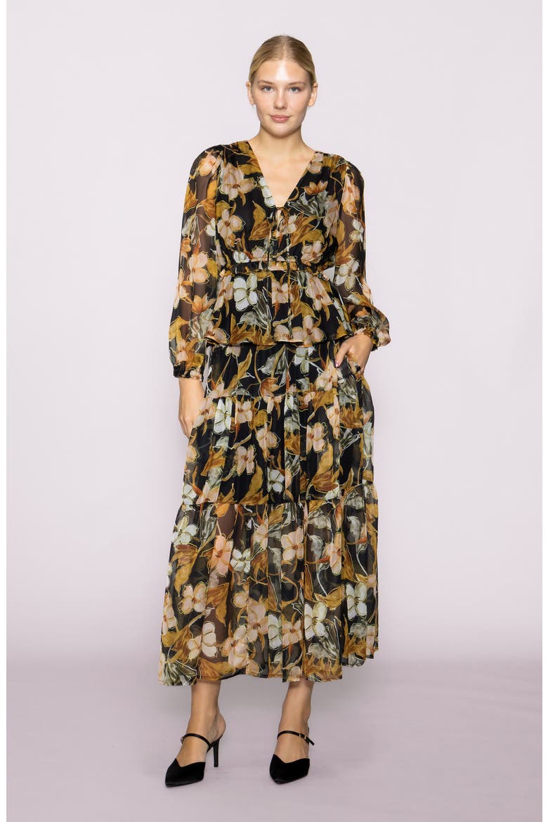 Floral Chiffon Tiered Maxi Skirt, Alternate, color, BLACK MULTI
