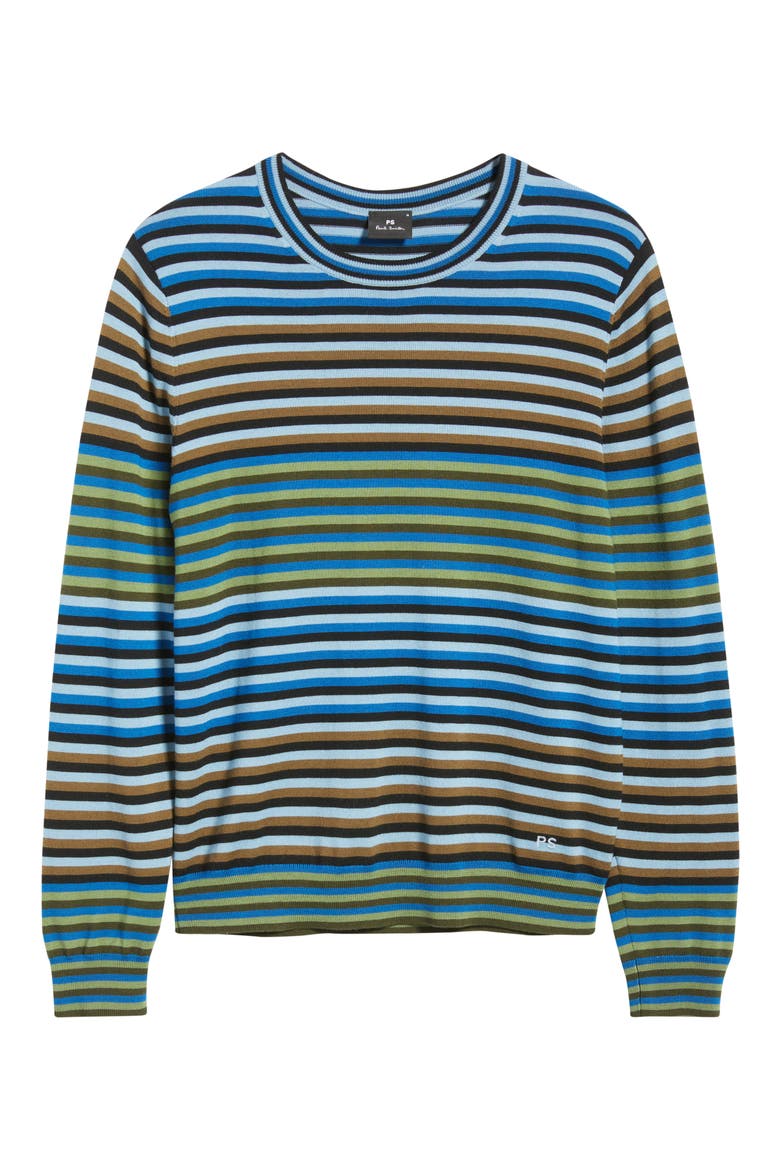 Stripe Merino Wool Crewneck Sweater, Alternate, color, COBALT BLUE