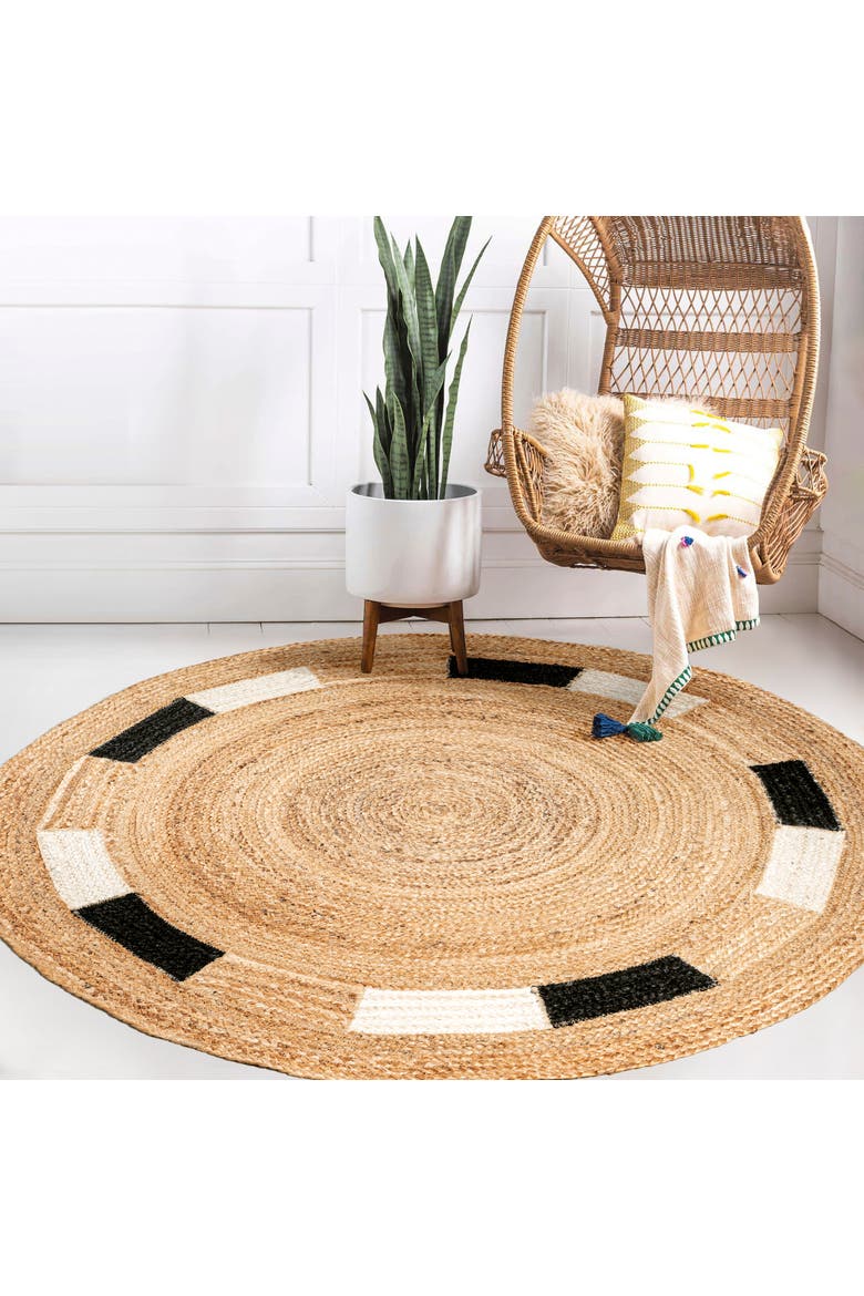 Porto Geometric Jute Circle Round Area Rug, Alternate, color, Natural/Cream/Black