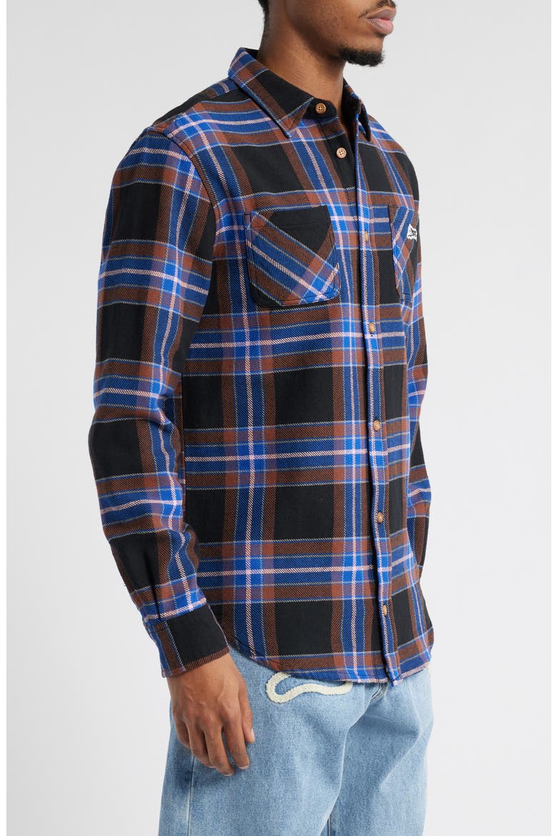 Big Drip Cotton Flannel Button-Up Shirt, Alternate, color, BLACK PLAID
