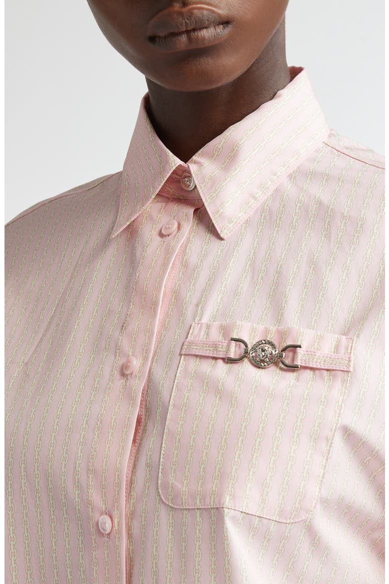 Pinstripe Chain Crop Cotton Poplin Button-Up Shirt, Alternate, color, PASTEL PINK MILK