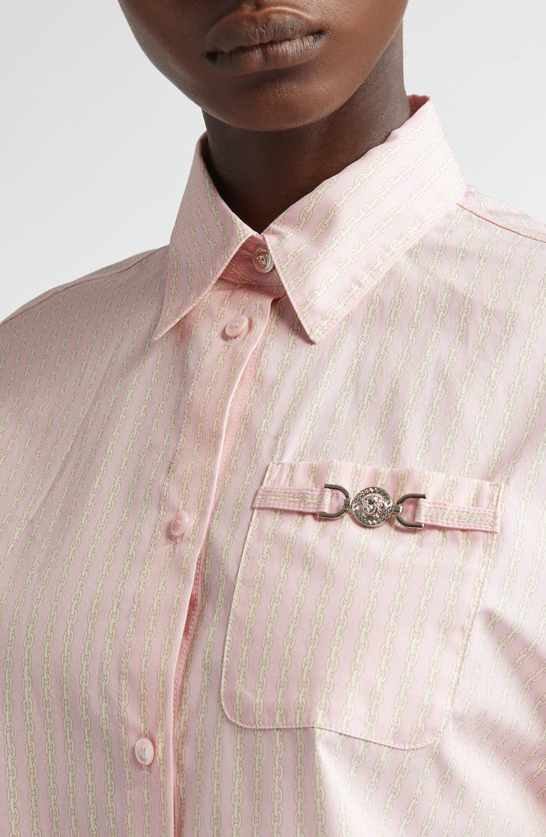 Versace Pinstripe Chain Crop Cotton Poplin Button-Up Shirt, Alternate, color, 