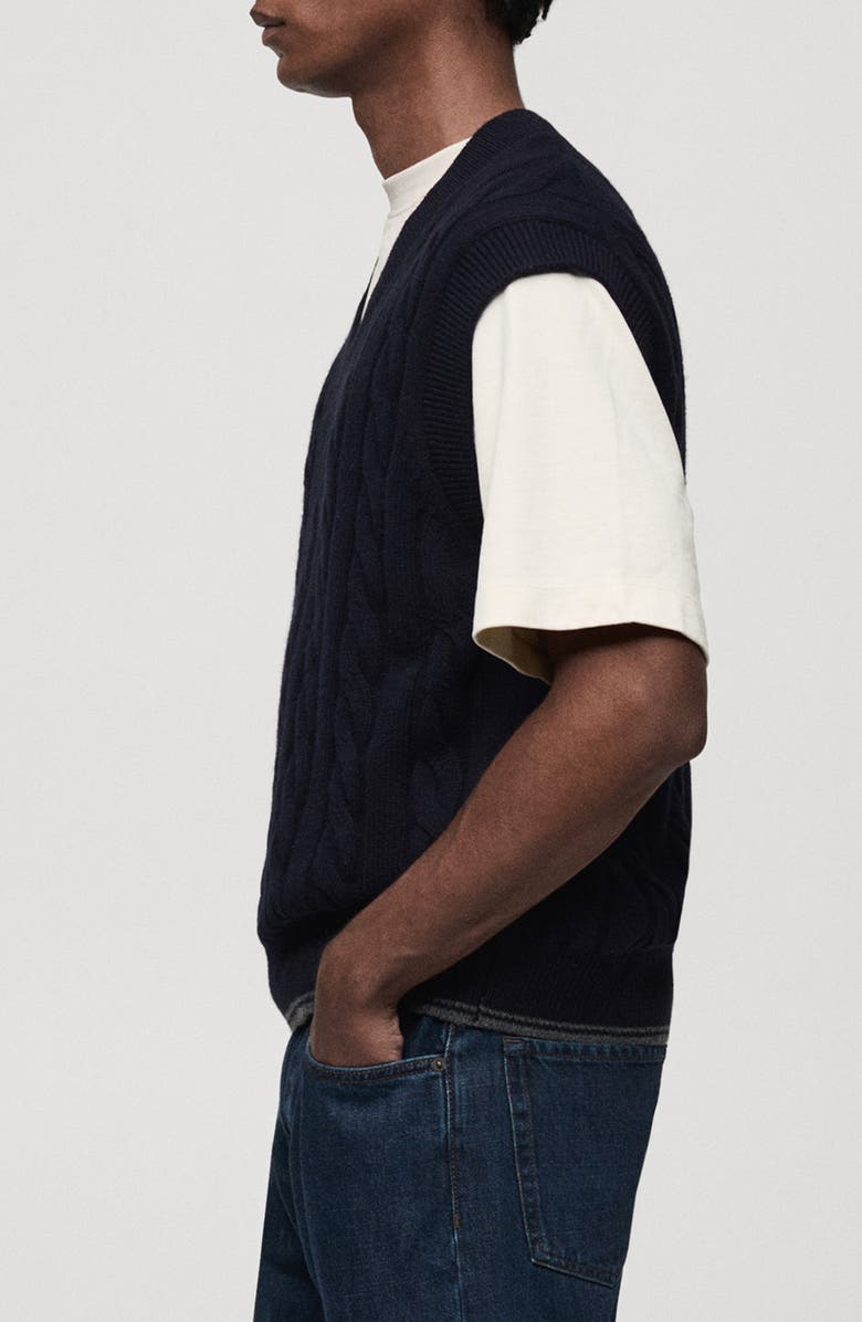 MANGO Cable Stitch Sweater Vest, Alternate, color, Dark Navy