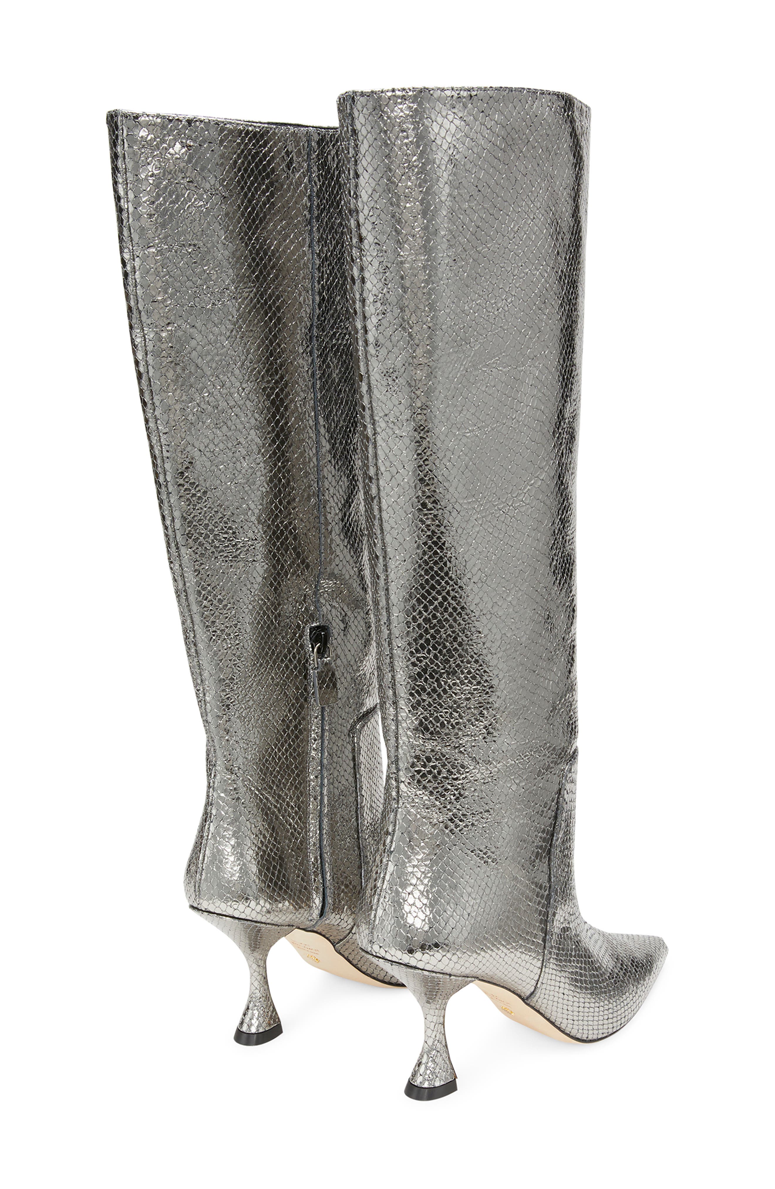 Stuart Weitzman Xcurve 85 Snakeskin Slouch Boot, Alternate, color, Pyrite